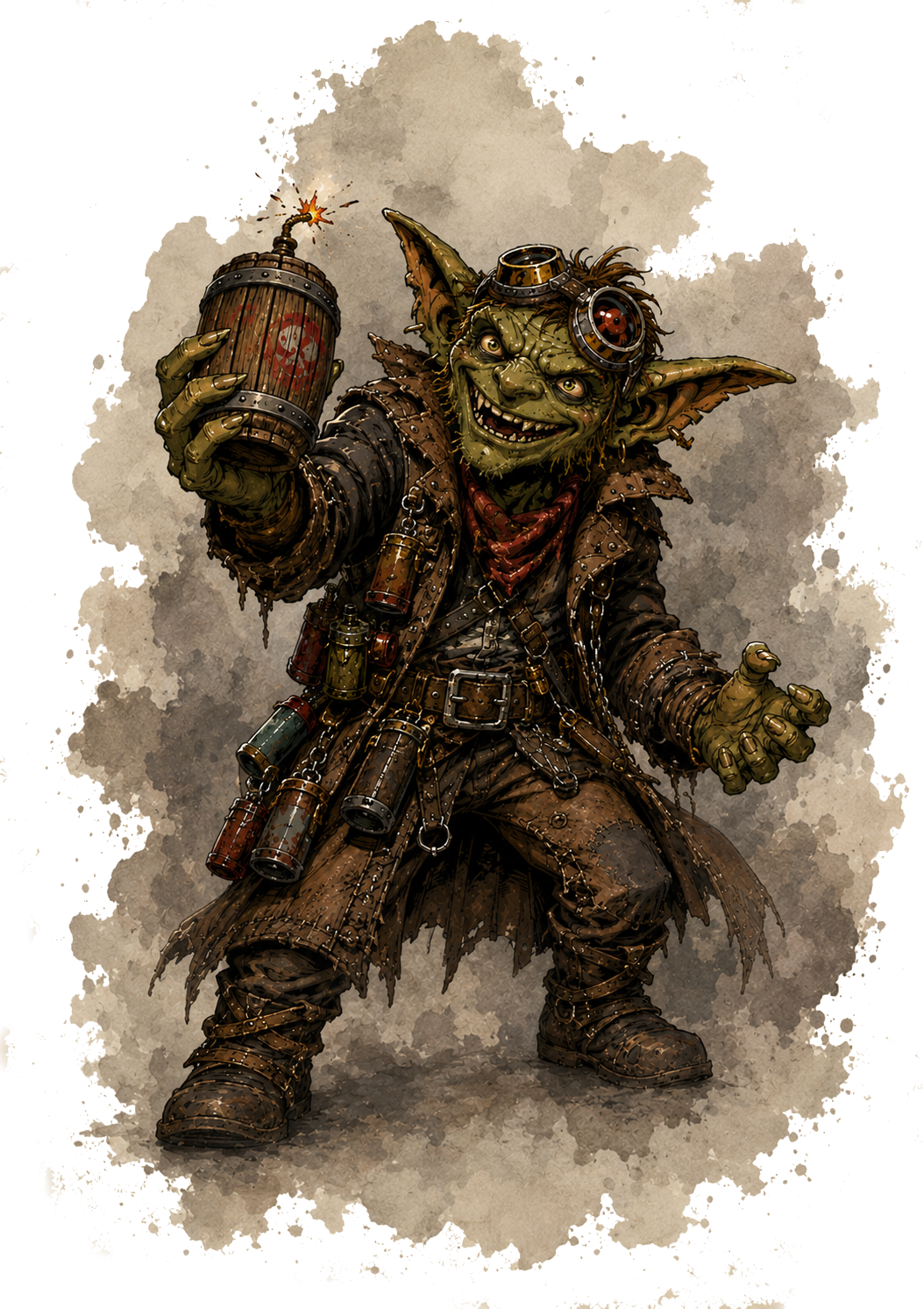 Illustration eines Goblins mit einer Bombe